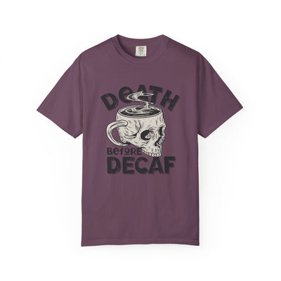 Coffee Skull Shirt - Death Before Decaf - Funny Caffeine Gift - Sinful Threads
