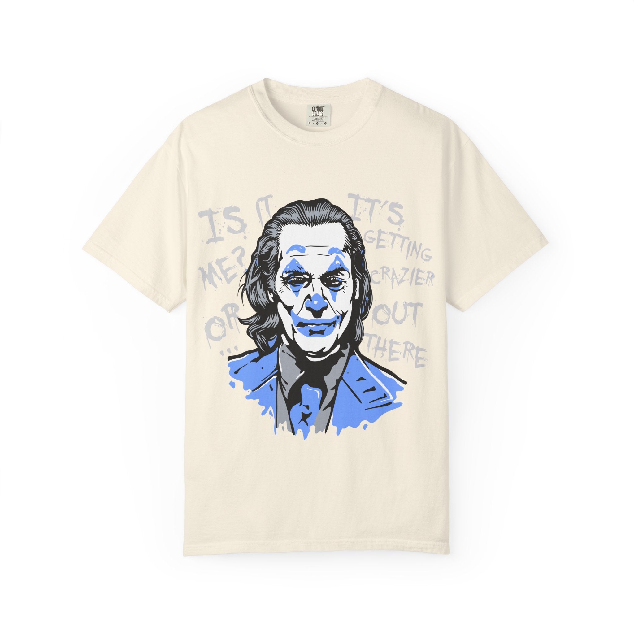 T-shirt with a graphic of a character and text on a white background