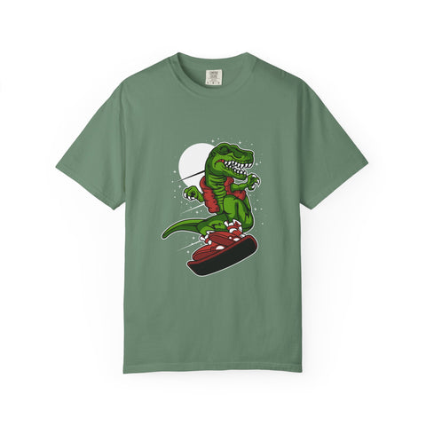 T-Rex Dinosaur on Snowboard Winter Sports Graphic T-Shirt