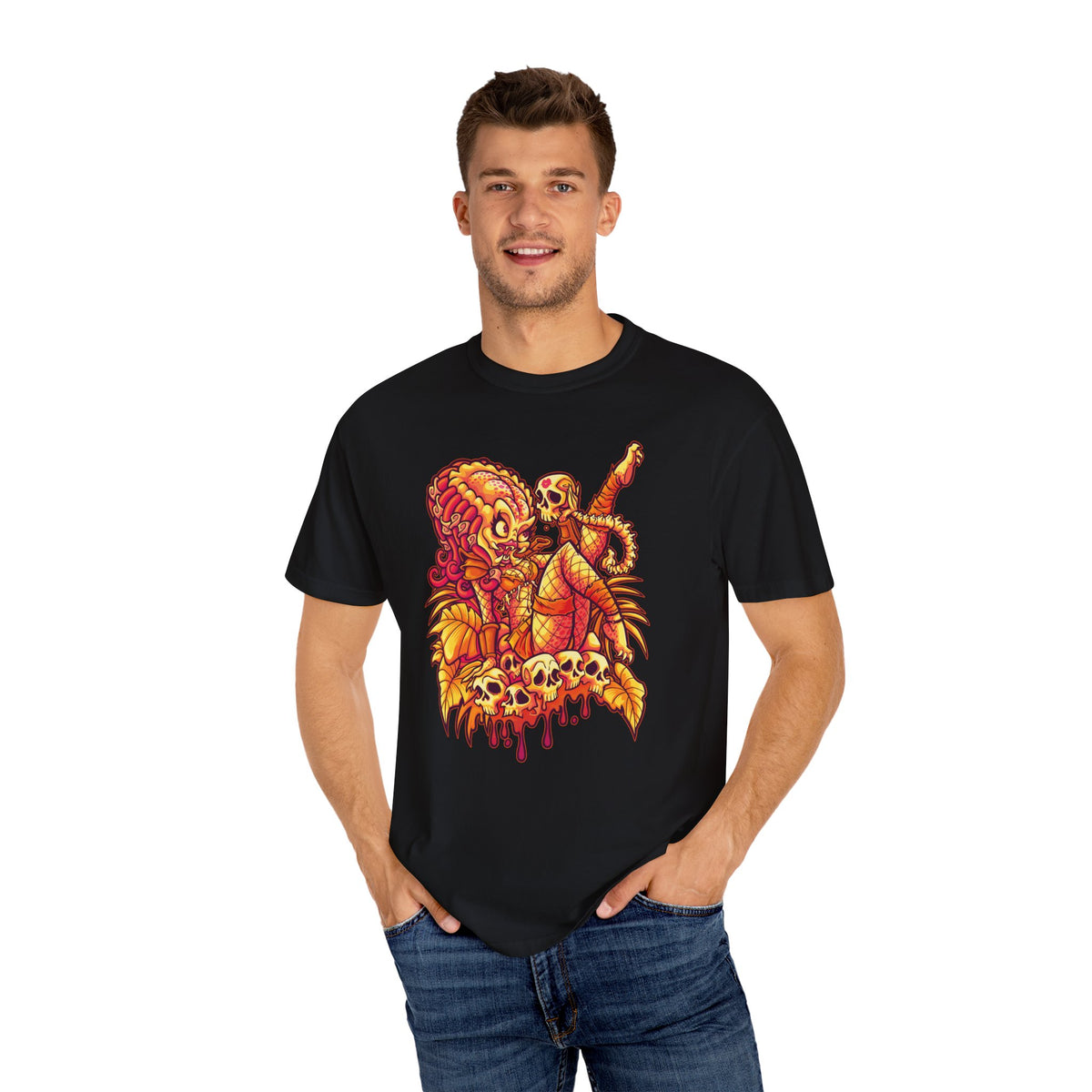 Alien Hunter Cartoon Tee - Cute She Predator Graphic Shirt