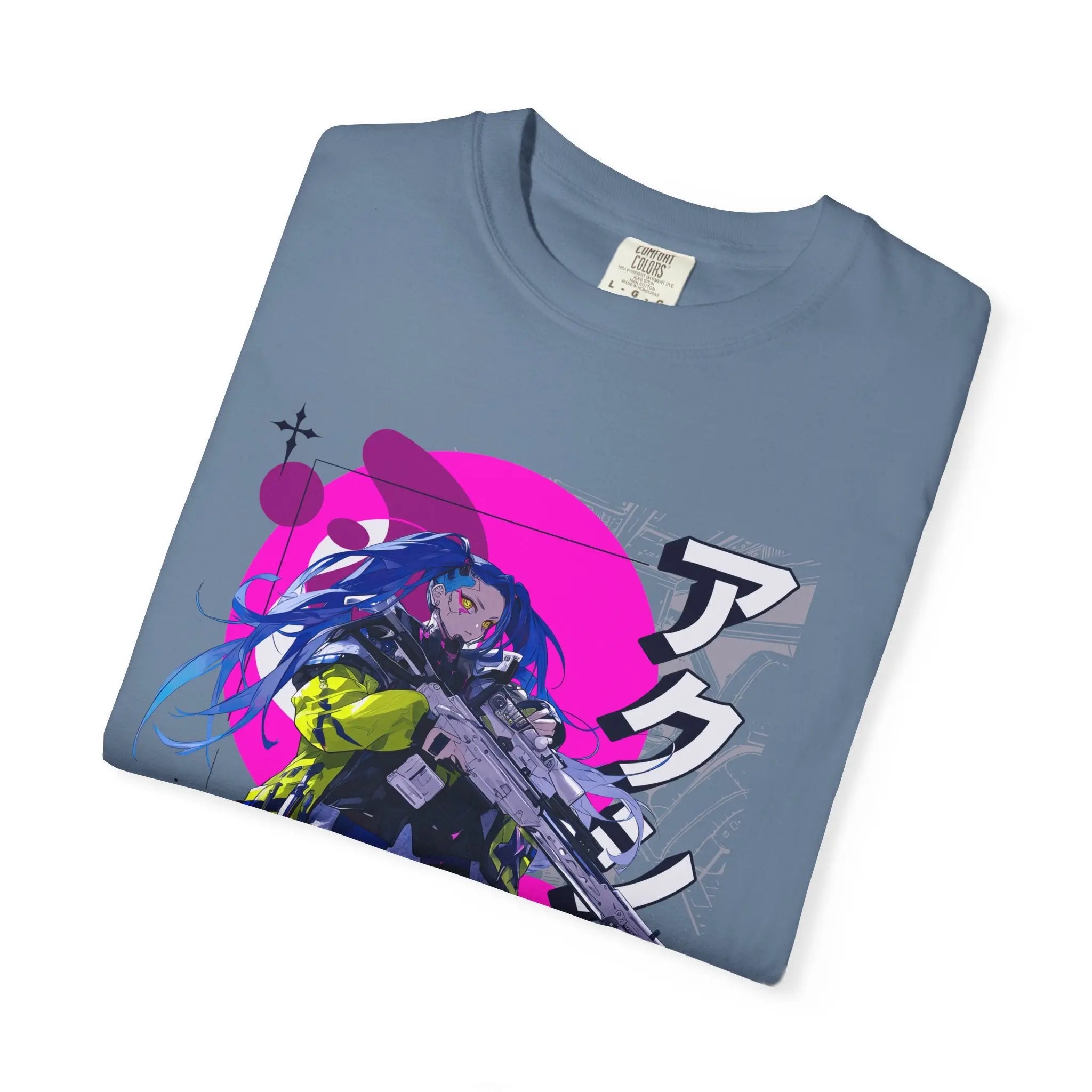 Cyberpunk Girl Tee - Futuristic Manga Gun Streetwear - Sinful Threads