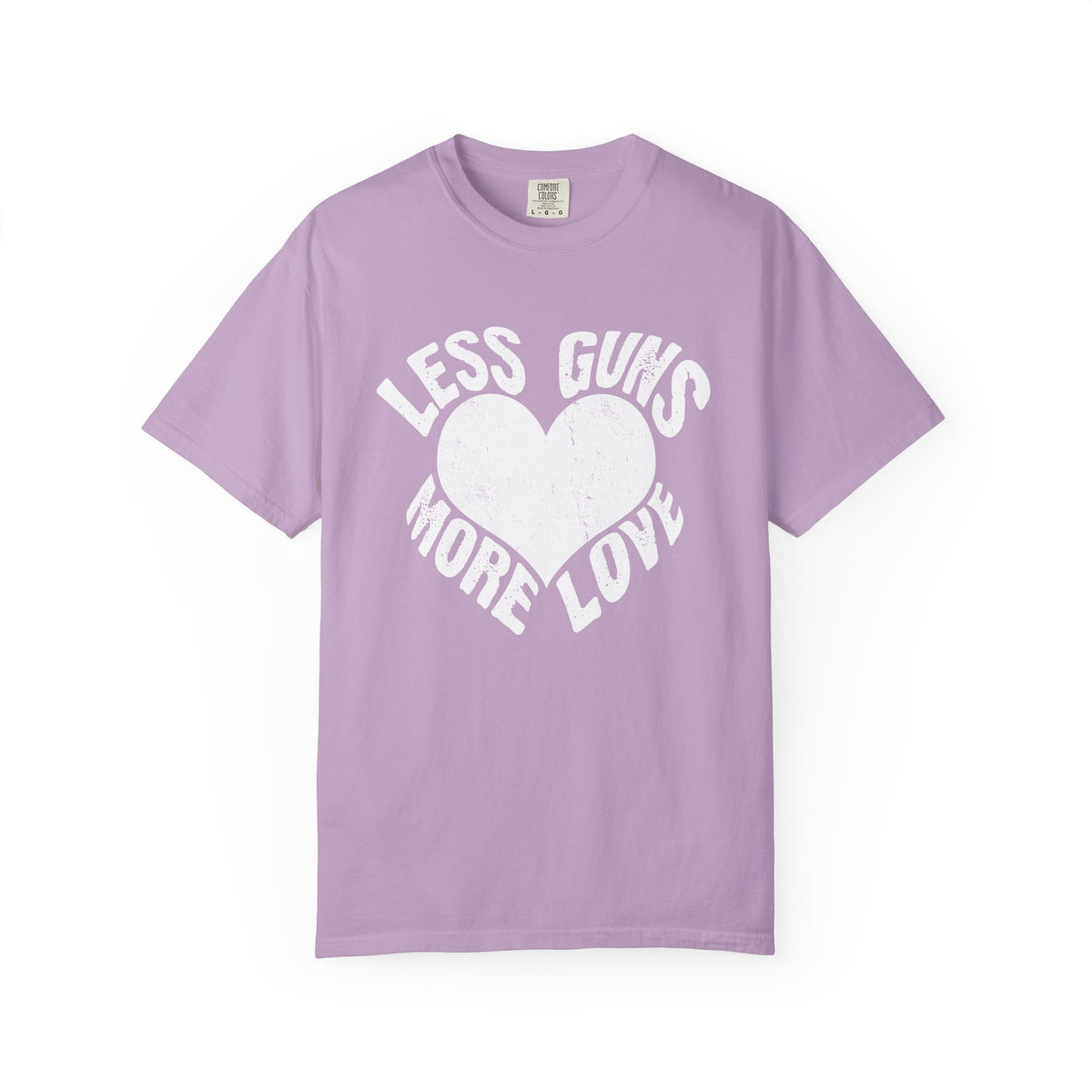 Less Guns More Love Heart Shaped Message Art T-Shirt - Sinful Threads