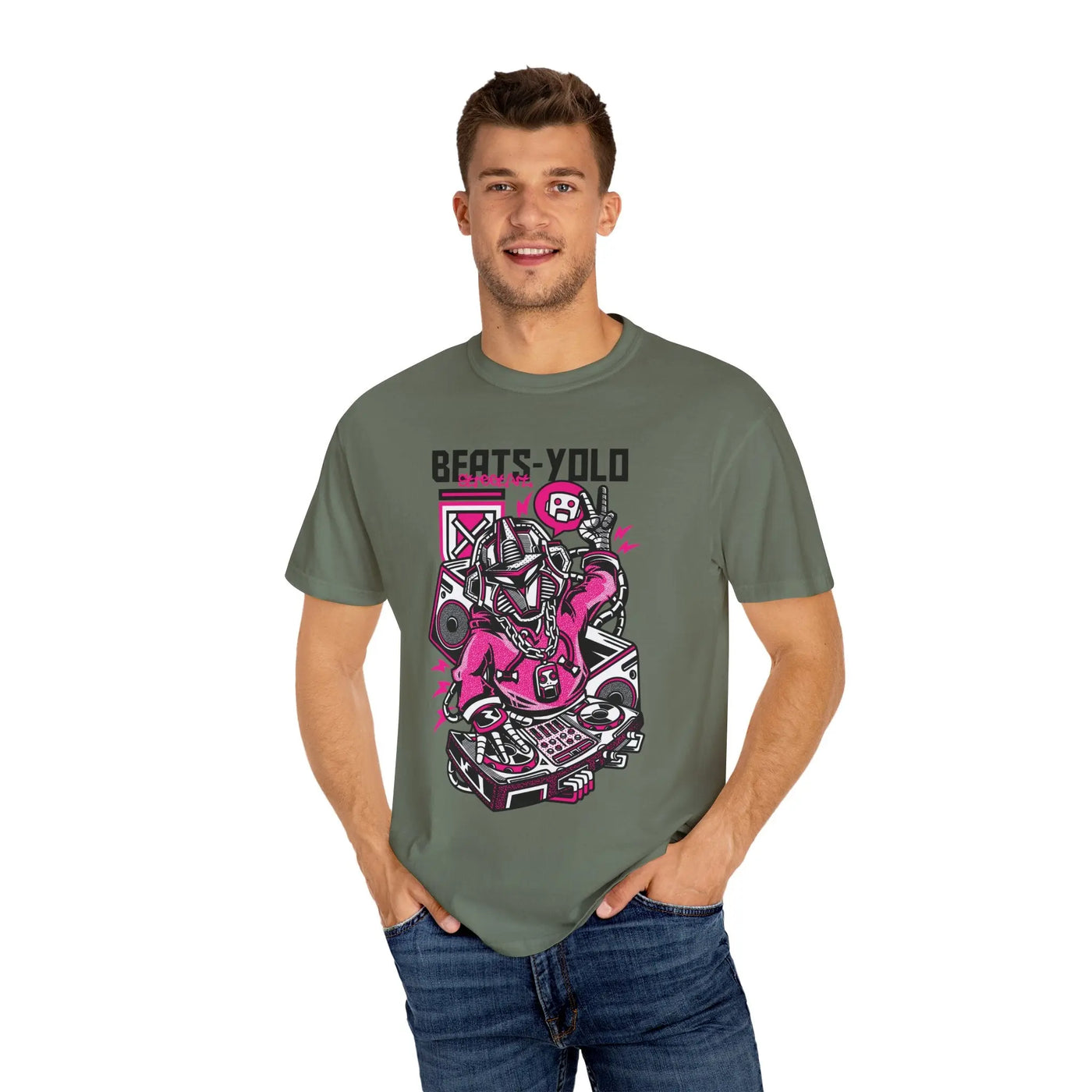 Beats YOLO DJ Robot On The Decks Music Art T-Shirt - Sinful Threads