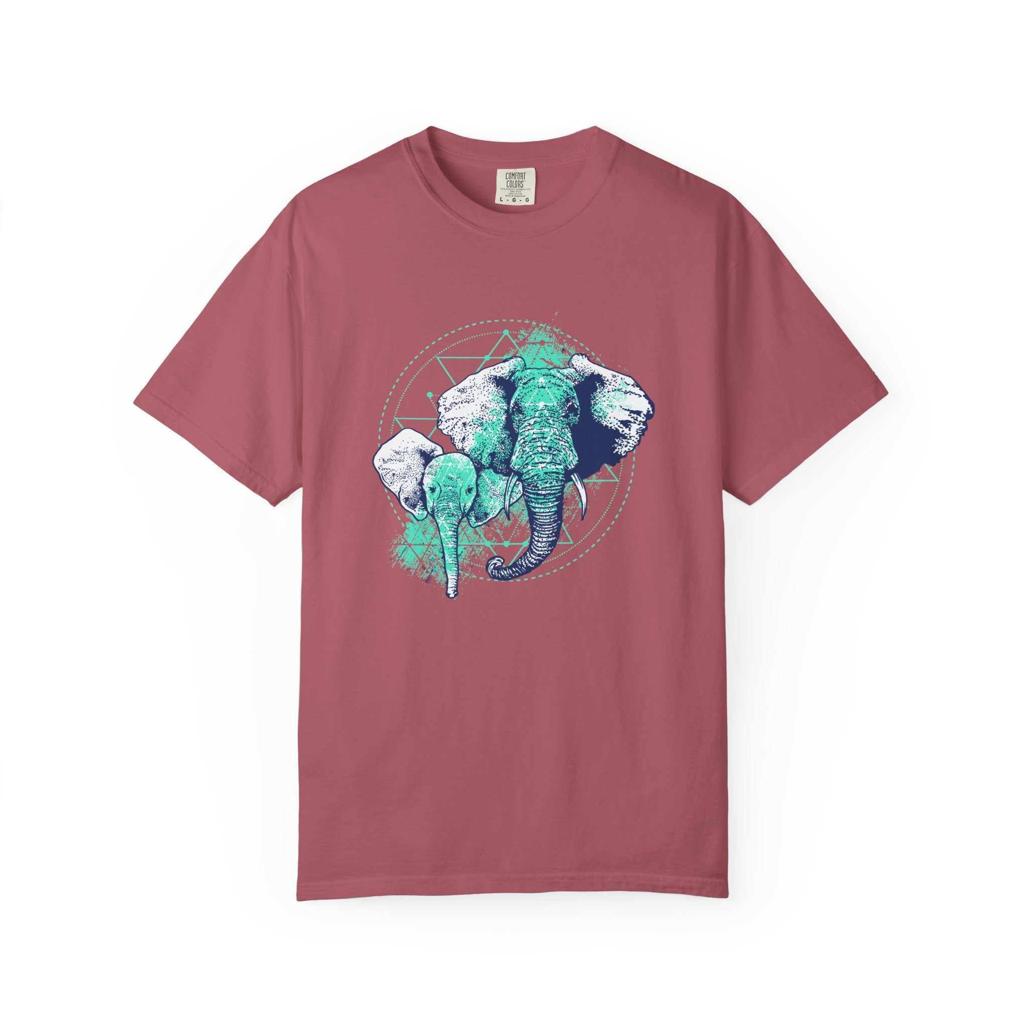 Graphic Mother And Baby Elephant Teal Blue Print T-Shirt - Sinful Threads