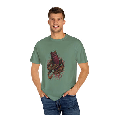 Pray Hard Hands Illustration Graphic Design Art T-Shirt - Sinful Threads