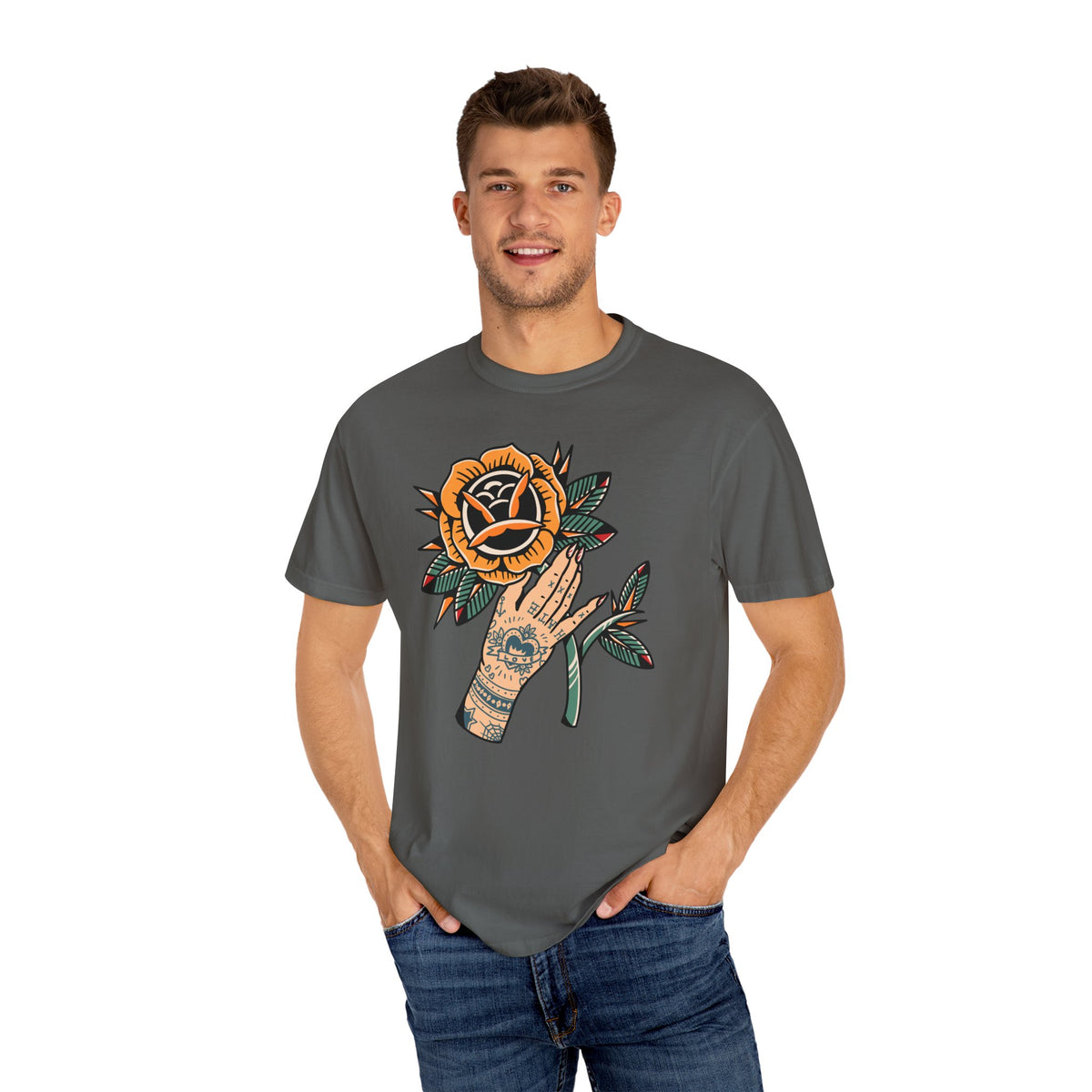 Tattoo Rose Shirt - Hand Holding Flower Tee, Artistic Gift