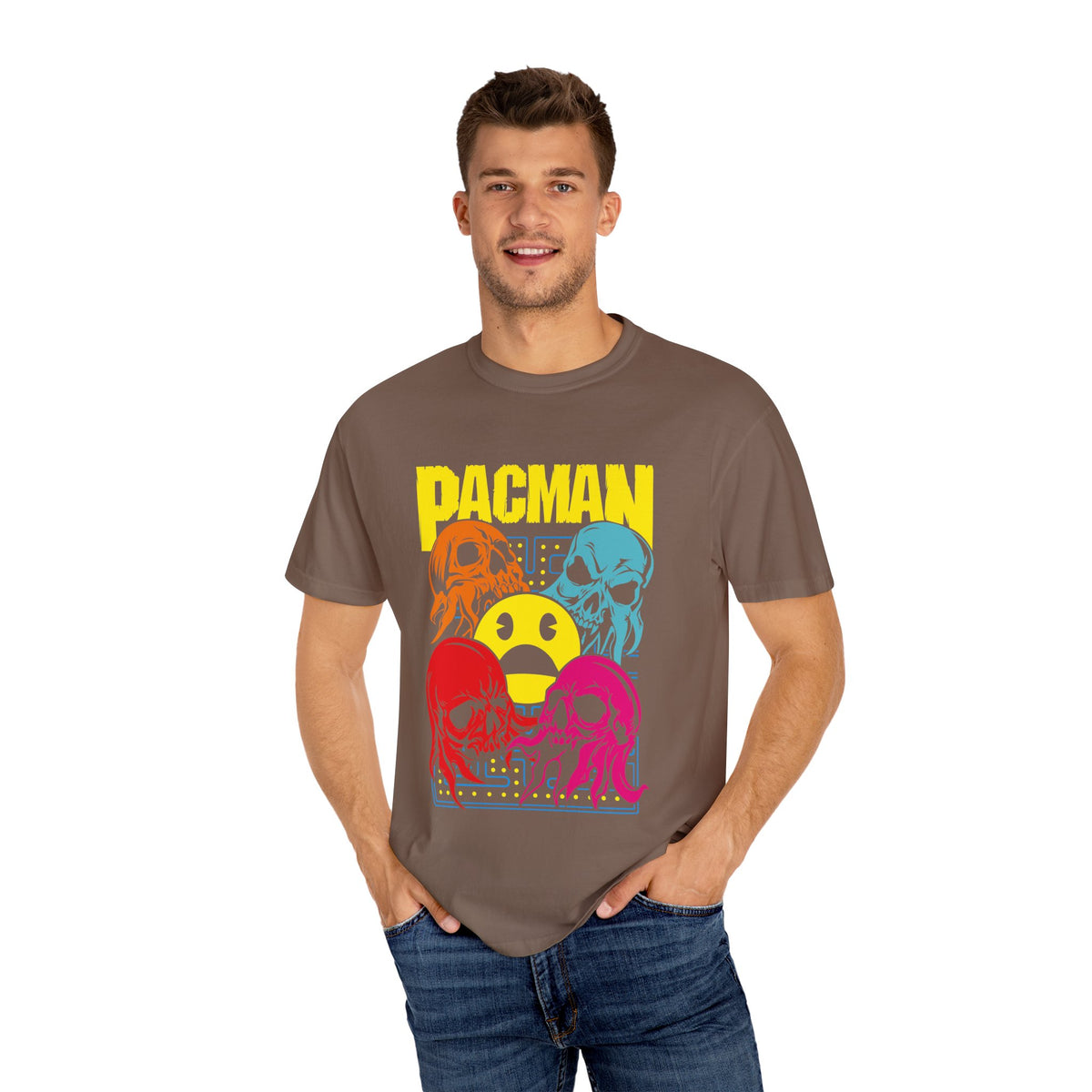80s Arcade Pacman Ghost Skull Tee Retro Gaming Geeky Gift