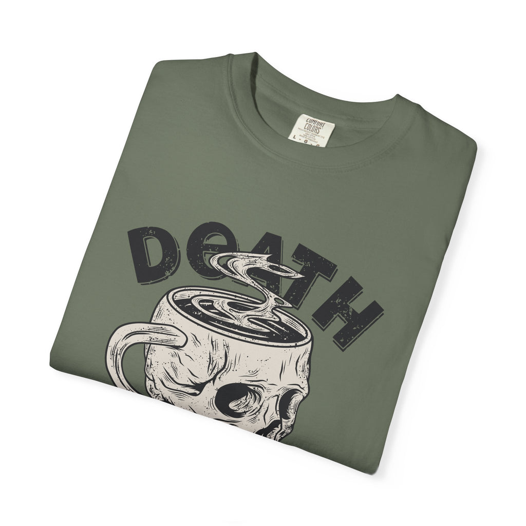 Coffee Skull Shirt - Death Before Decaf - Funny Caffeine Gift - Sinful Threads