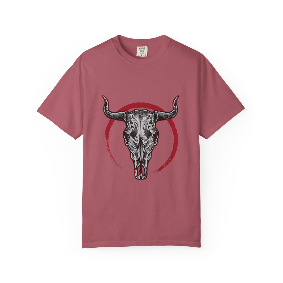 Intricate Bull Skull Design with Red Circle T-Shirt