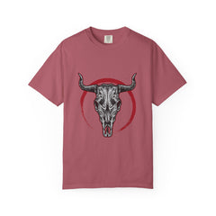 Intricate Bull Skull Design with Red Circle T-Shirt
