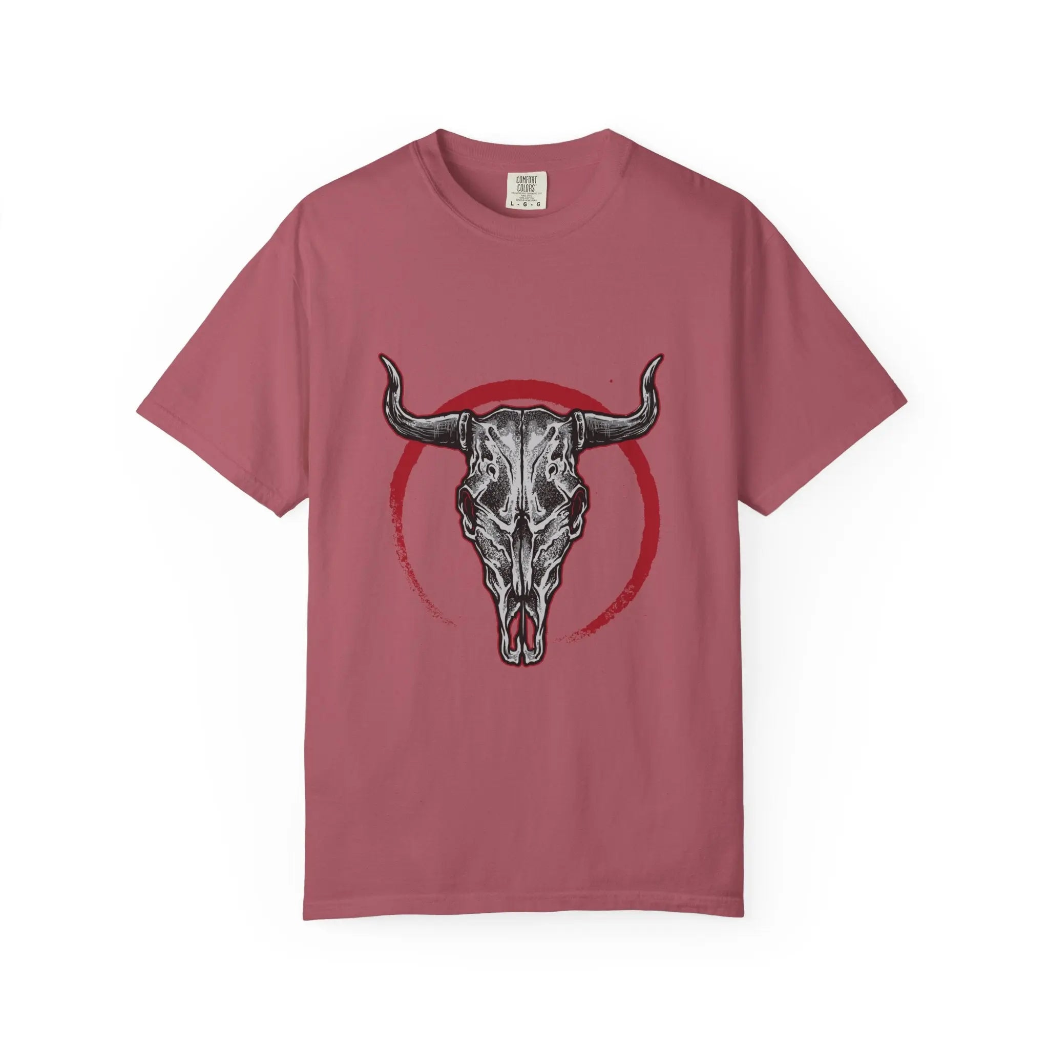Intricate Bull Skull Design with Red Circle T-Shirt - Sinful Threads