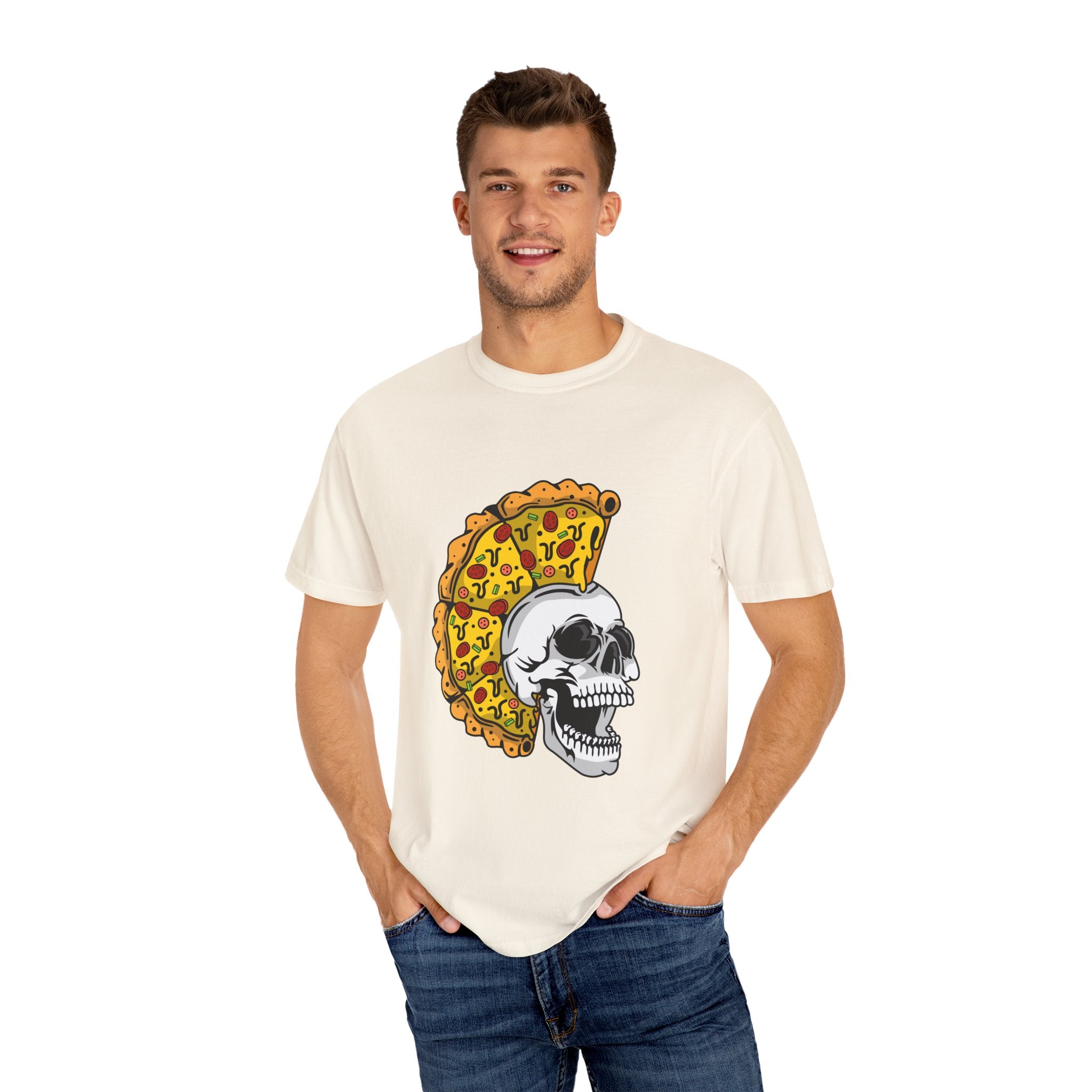 Pizza Mohawk Skull Funny Graphic Unique Design T-Shirt - Sinful Threads