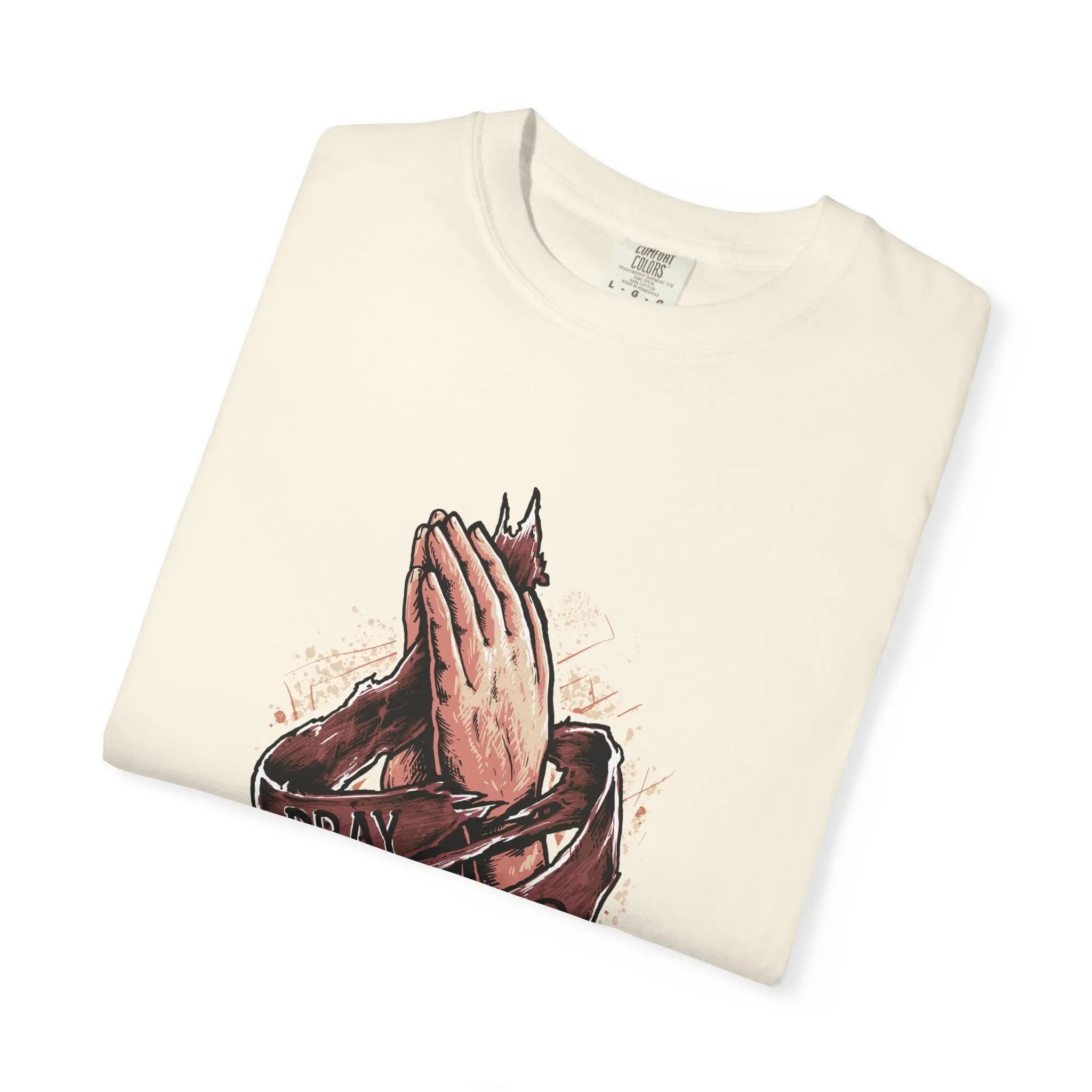 Pray Hard Hands With Ribbon Graphic Religious Art T-Shirt - Sinful Threads