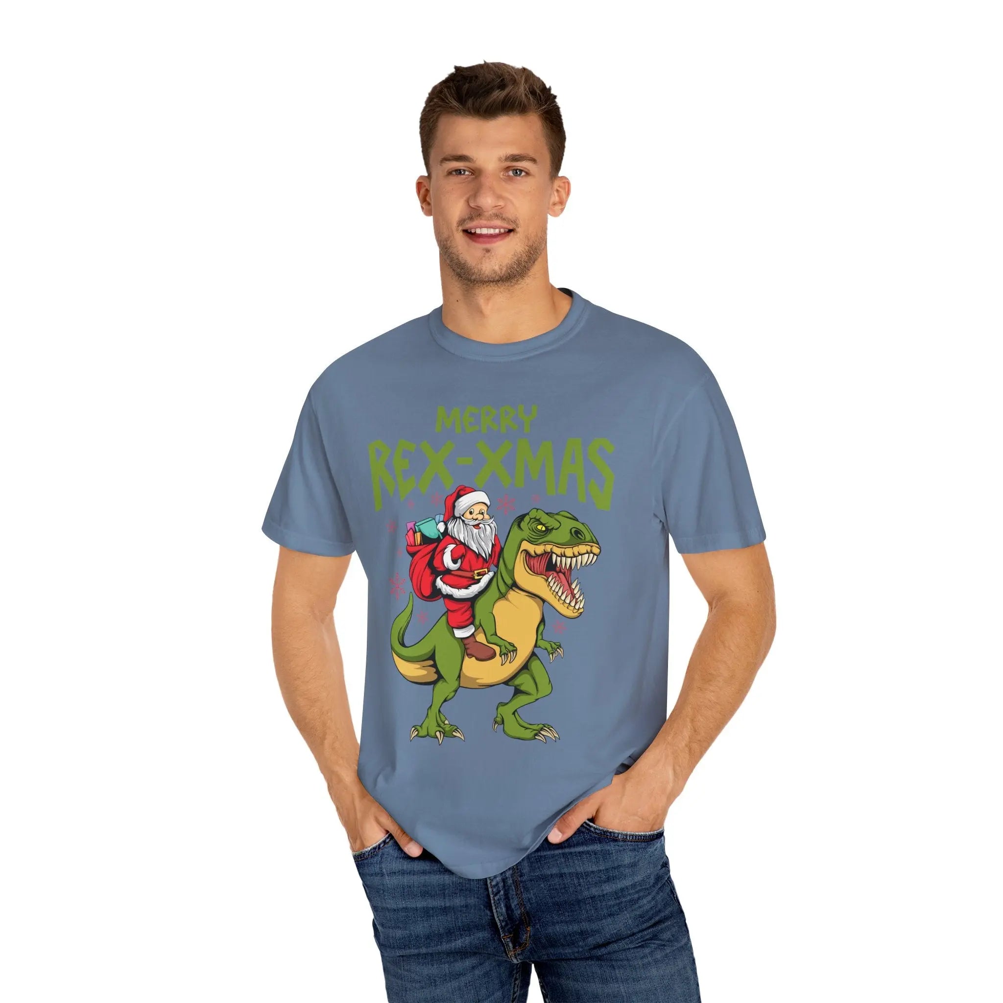 Merry Rex Xmas Tee - Funny Santa Dinosaur Gift - Sinful Threads