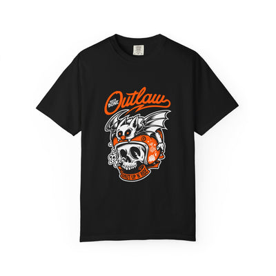 Outlaw Skull with Bat Rider Life To Ride Graphic T-Shirt - Sinful Threads