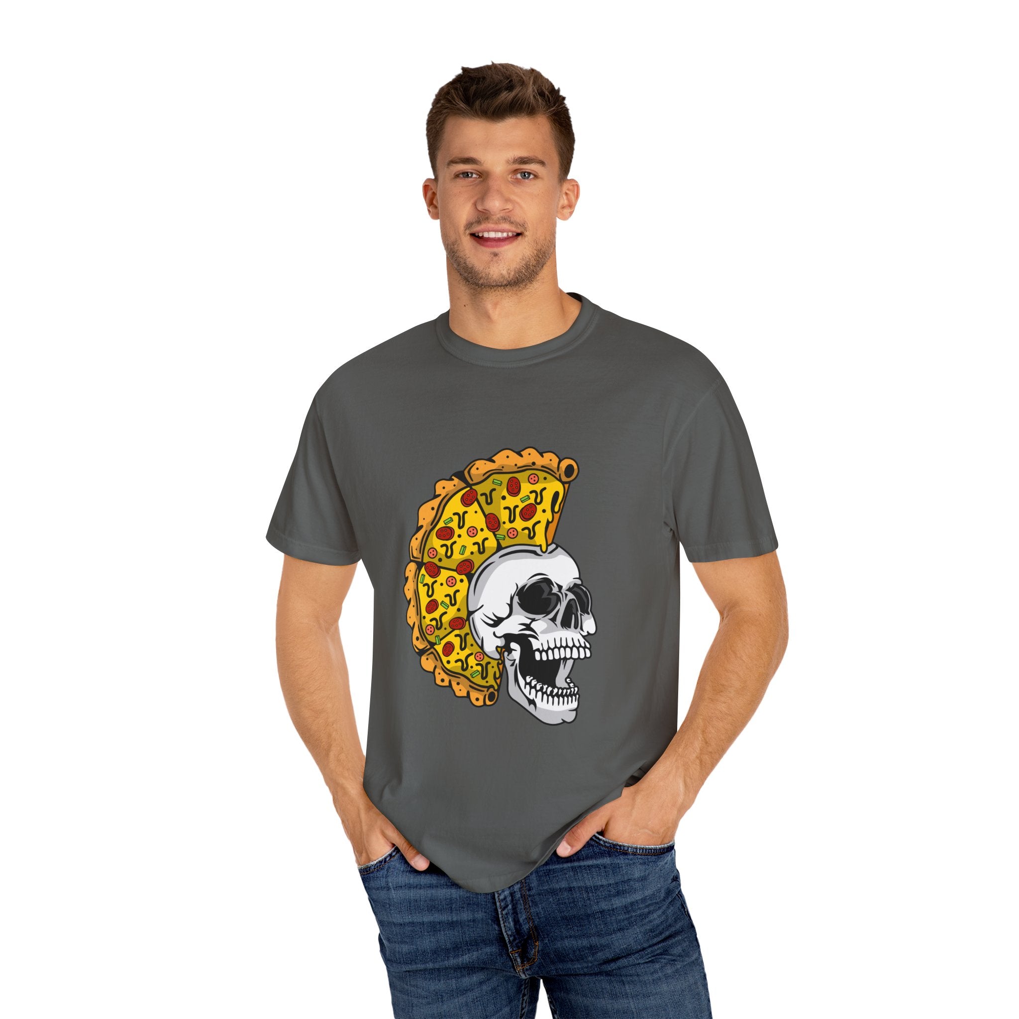 Pizza Mohawk Skull Funny Graphic Unique Design T-Shirt - Sinful Threads