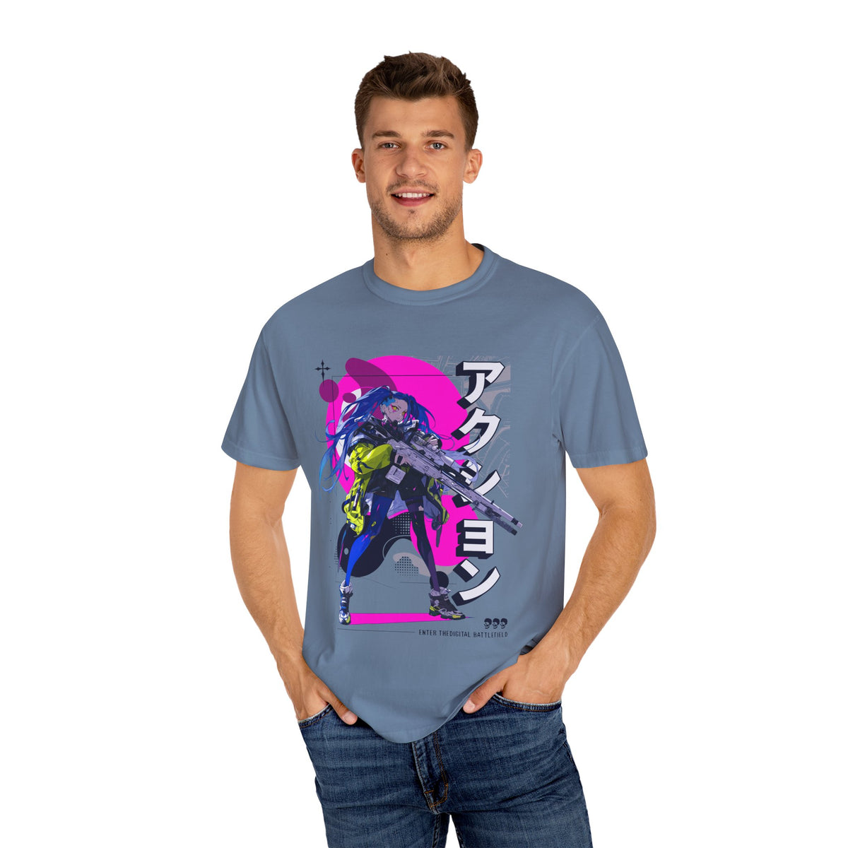 Cyberpunk Girl Tee - Futuristic Manga Gun Streetwear