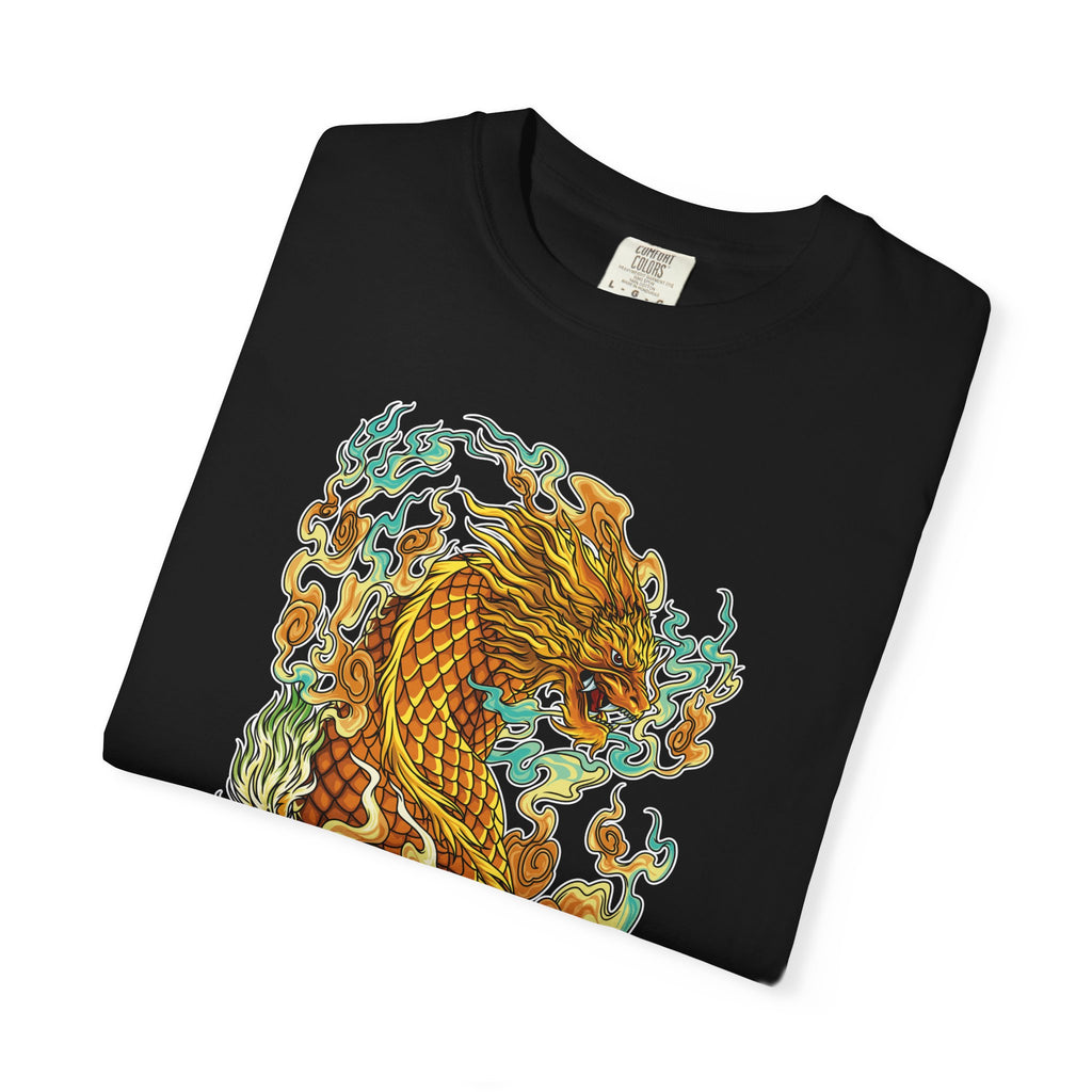 Golden Dragon Graphic Tee – Fantasy Creature Top - Sinful Threads