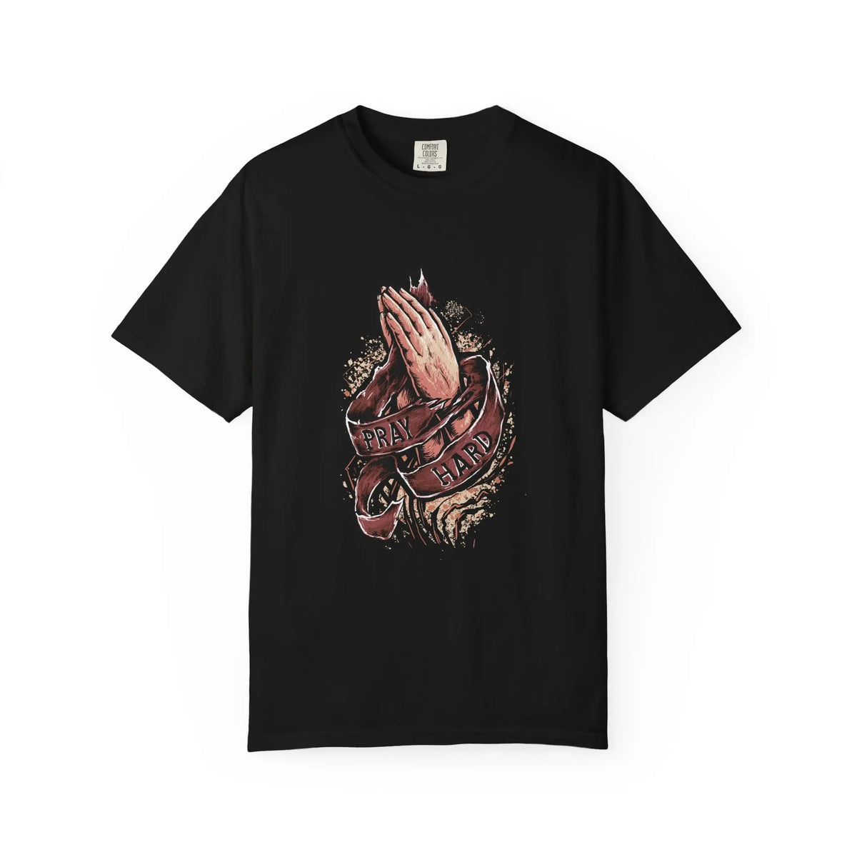 Pray Hard Hands With Ribbon Graphic Religious Art T-Shirt - Sinful Threads