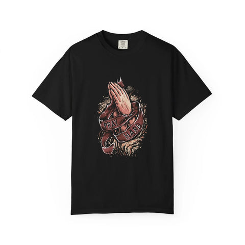 Pray Hard Hands With Ribbon Graphic Religious Art T-Shirt - Sinful Threads
