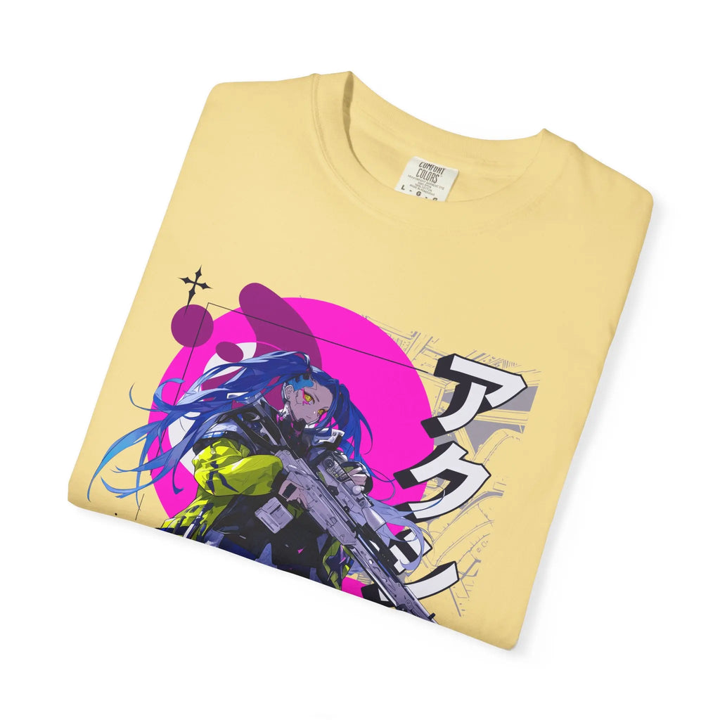Cyberpunk Girl Tee - Futuristic Manga Gun Streetwear - Sinful Threads