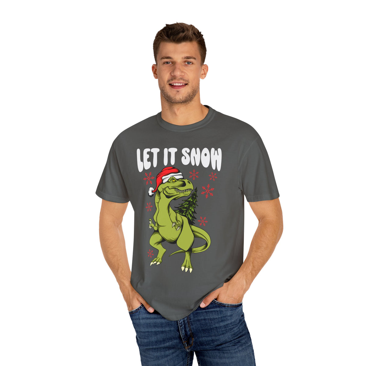 Christmas Dinosaur Tee - Santa T-Rex - Let It Snow Gift