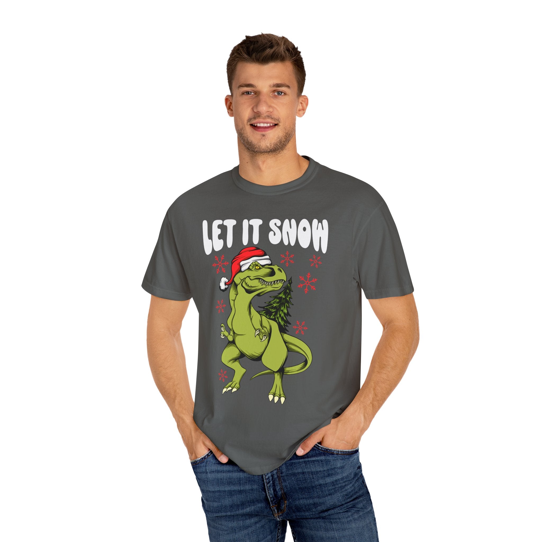 Christmas Dinosaur Tee - Santa T-Rex - Let It Snow Gift - Sinful Threads