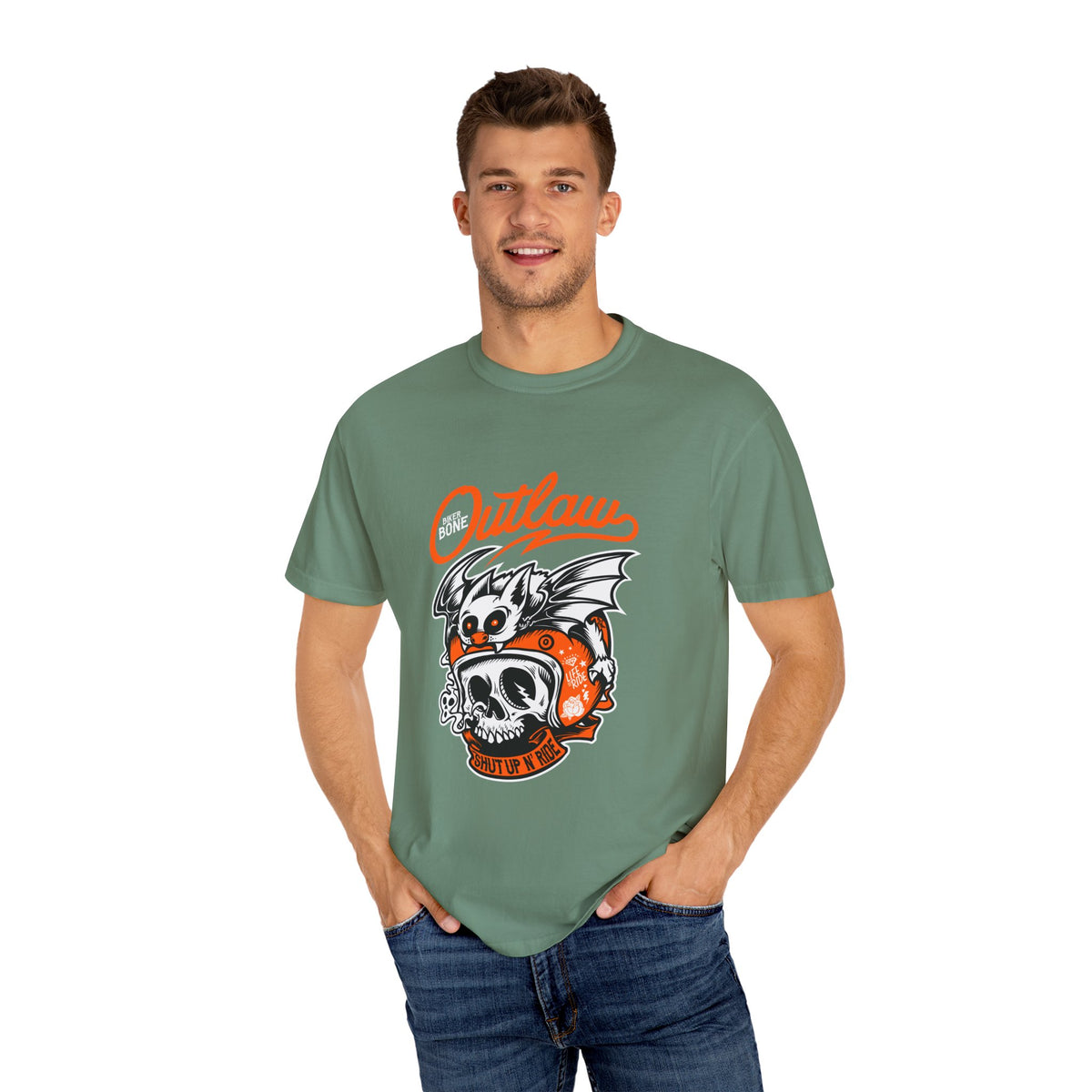 Outlaw Skull with Bat Rider Life To Ride Graphic T-Shirt