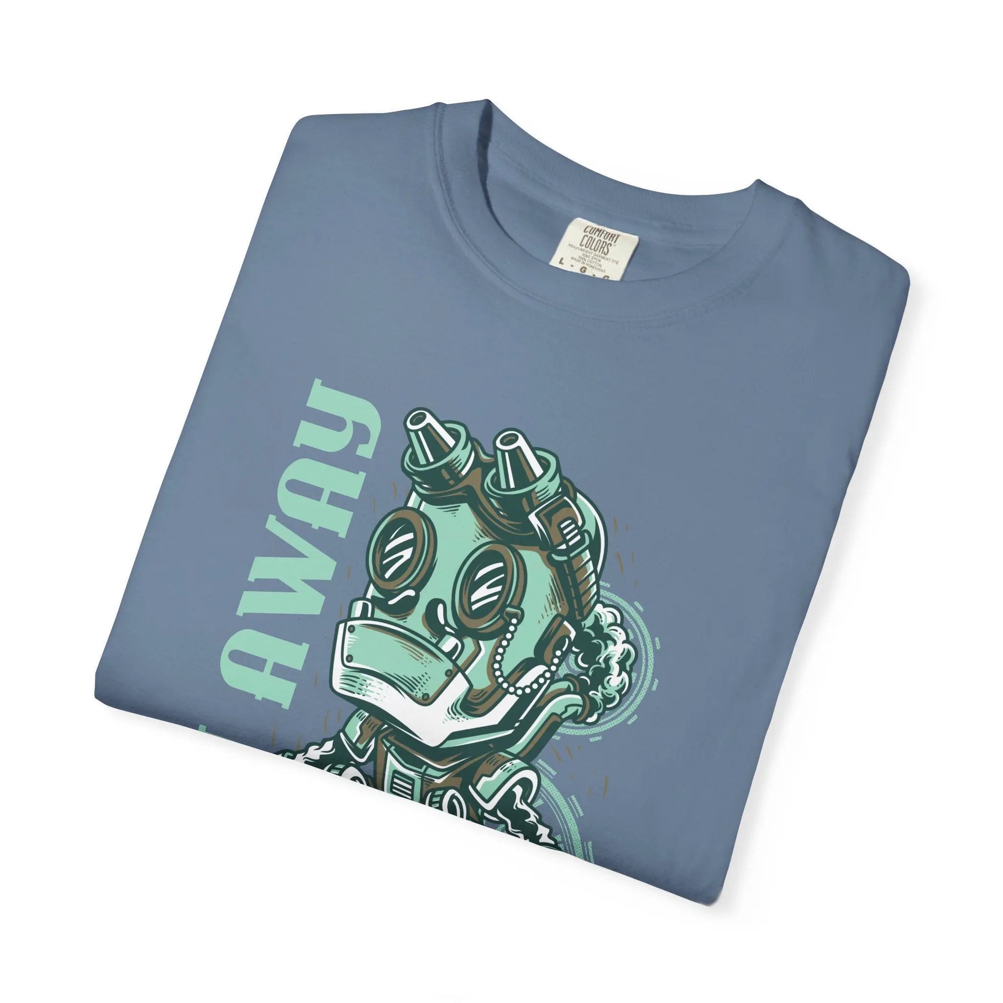 Fly Away Steampunk Robot With Japanese Text Design T-Shirt - Sinful Threads