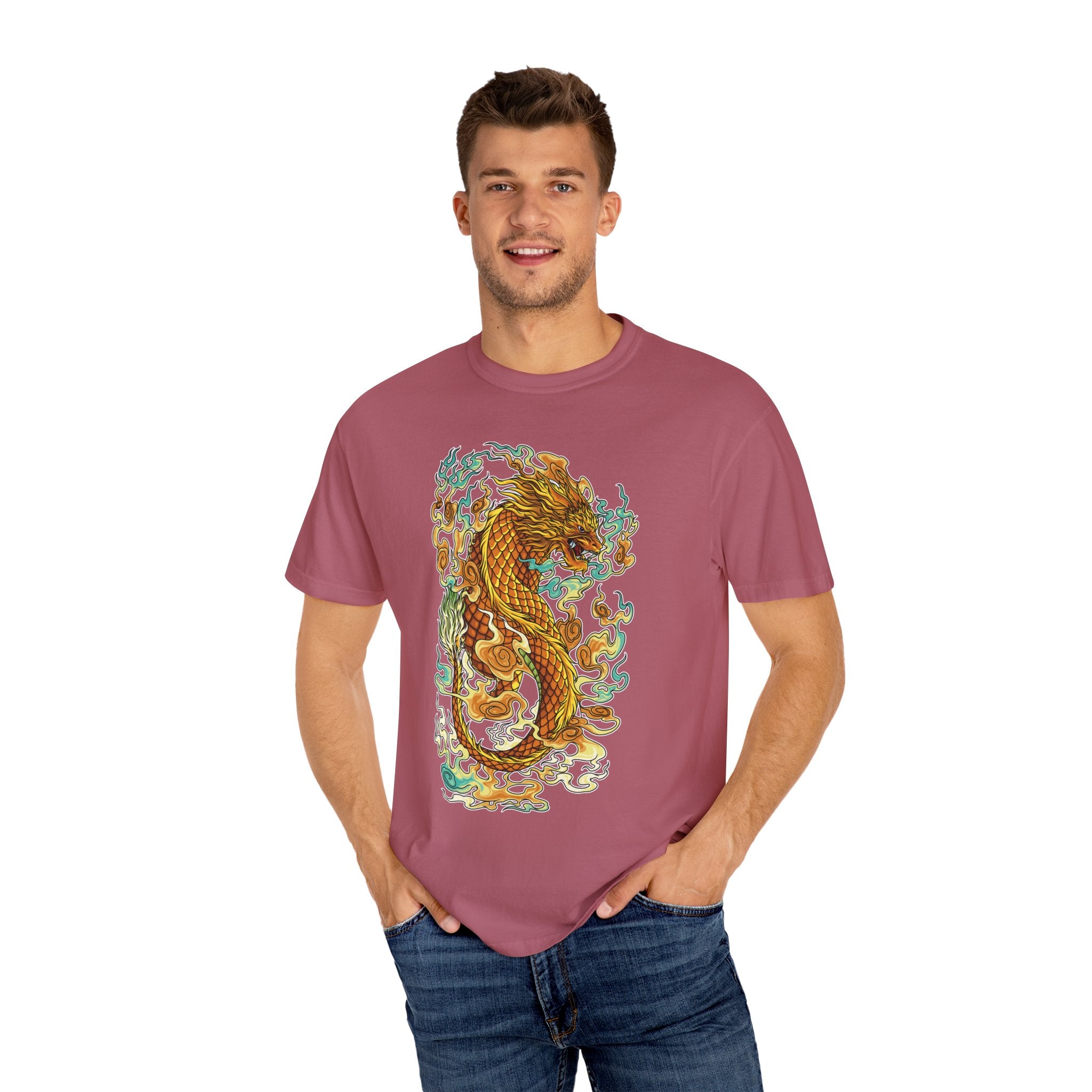 Golden Dragon Graphic Tee – Fantasy Creature Top - Sinful Threads