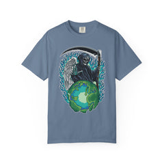 Grim Reaper Tee – Blue Flames Skull Gothic Death Shirt