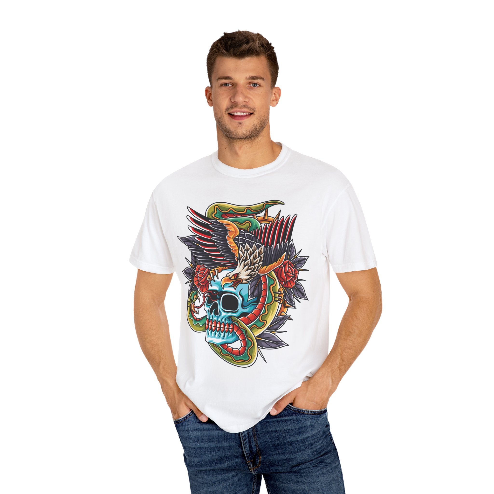 Biker Tattoo Shirt - Skull Eagle Snake Tee - Outlaw Apparel - Sinful Threads