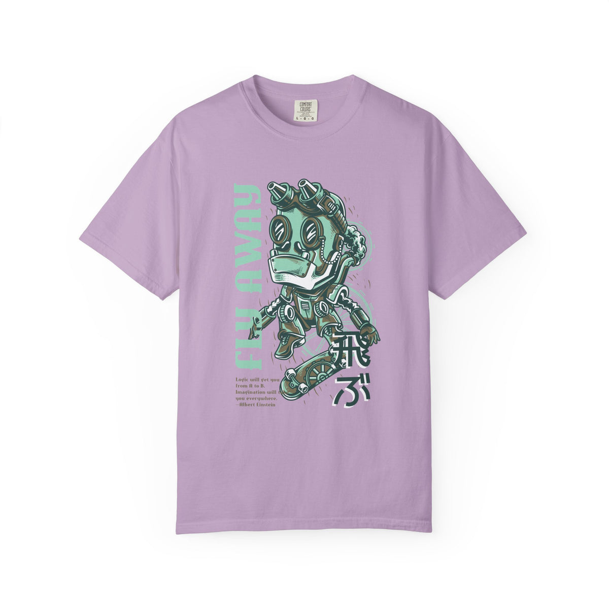 Fly Away Steampunk Robot With Japanese Text Design T-Shirt