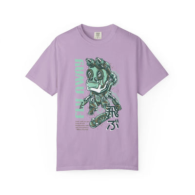 Fly Away Steampunk Robot With Japanese Text Design T-Shirt - Sinful Threads