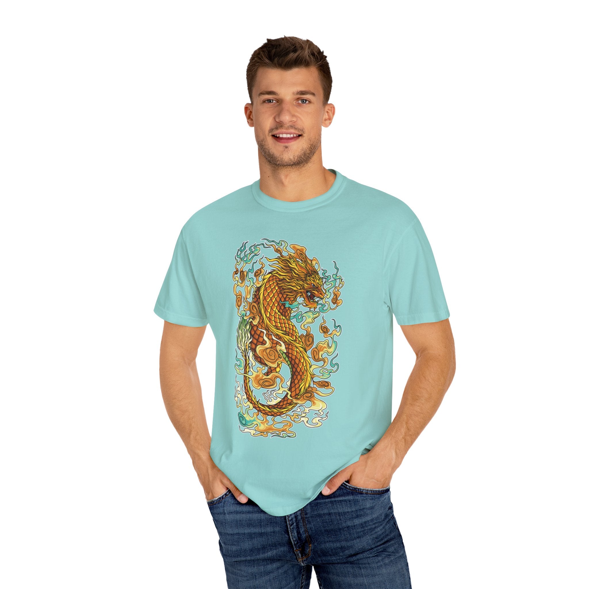 Golden Dragon Graphic Tee – Fantasy Creature Top - Sinful Threads