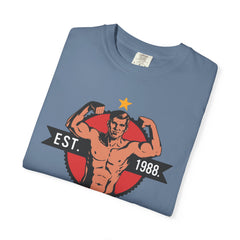 Vintage Bodybuilder Star Emblem Shirt - 1988 Retro Fitness Tee