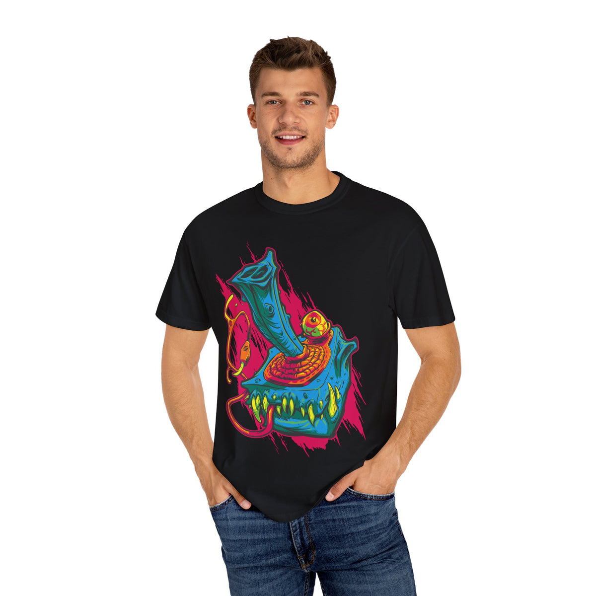 Surreal Gaming Tee - Monster Joystick Shirt for Arcade Fans