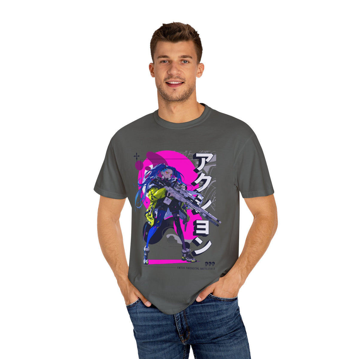 Cyberpunk Girl Tee - Futuristic Manga Gun Streetwear