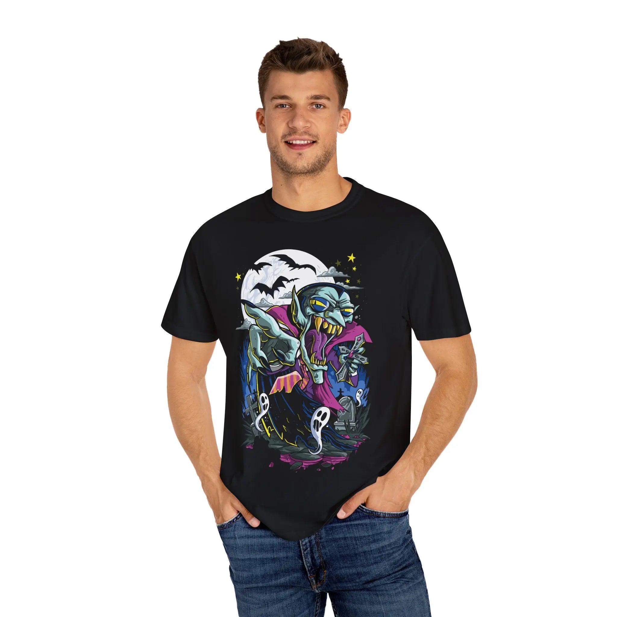 Cartoon Dracula Tee - Funny Vampire Colorful Graphic Shirt - Sinful Threads