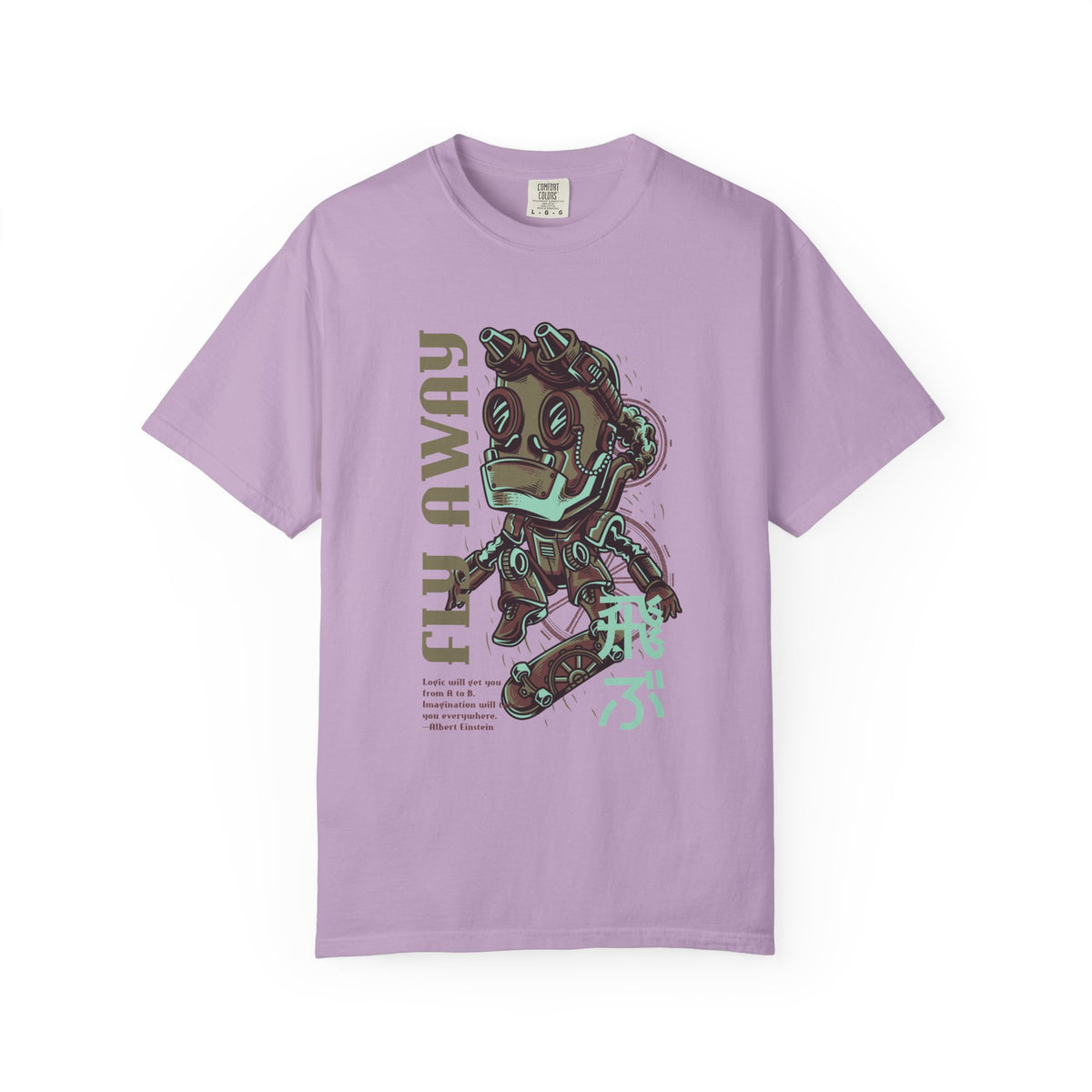 Fly Away Einstein Robot On Skateboard Illustration T-Shirt