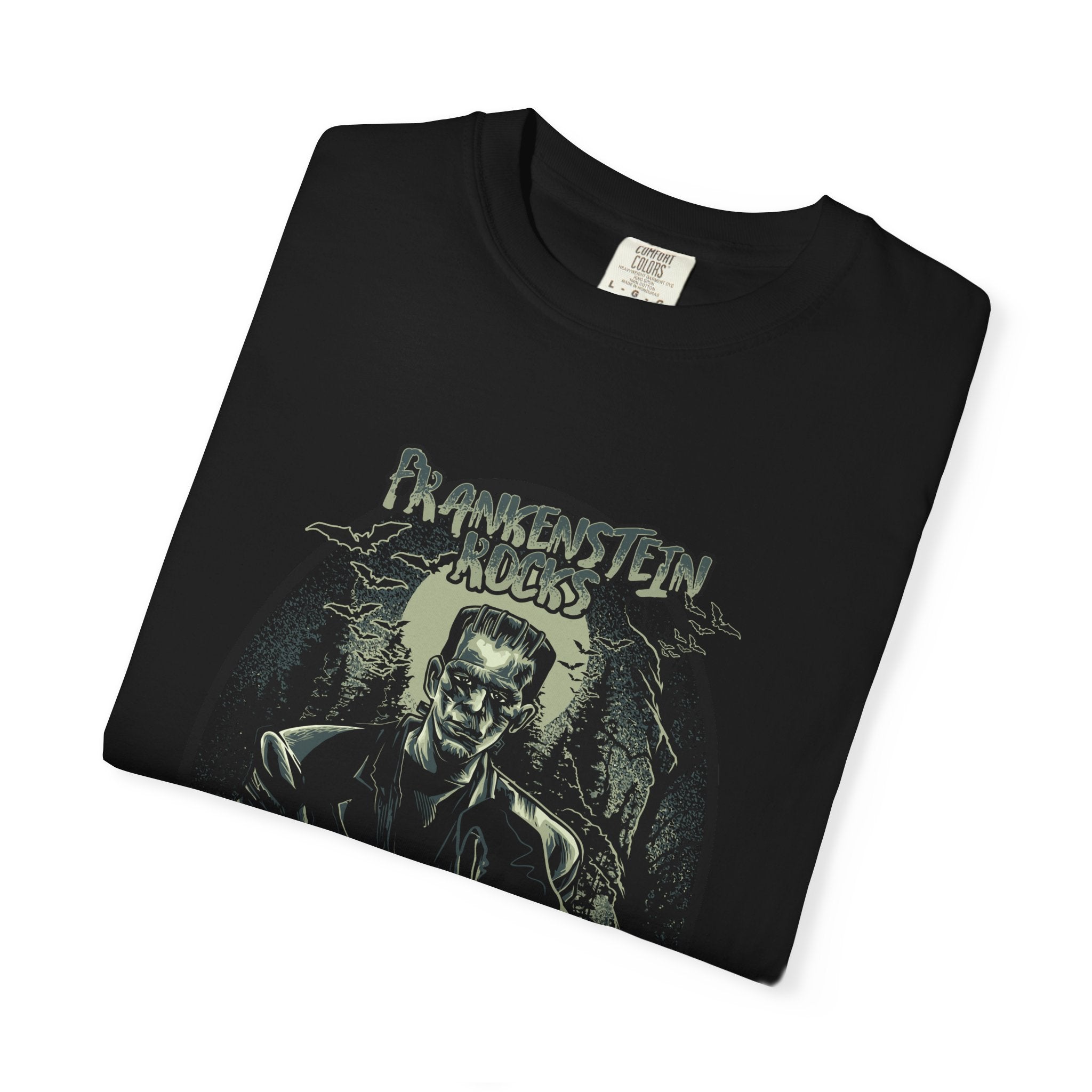 Frankenstein Rocks Halloween Graphic Novelty Design T-Shirt - Sinful Threads