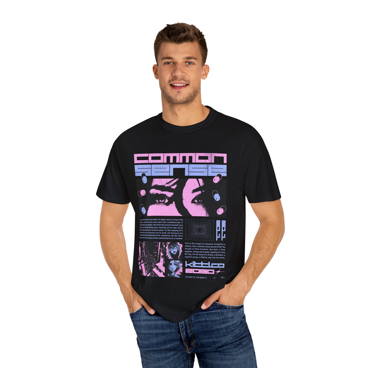 Cyberpunk Anime Tee - Glitchcore Hope Eyes - Future Gift