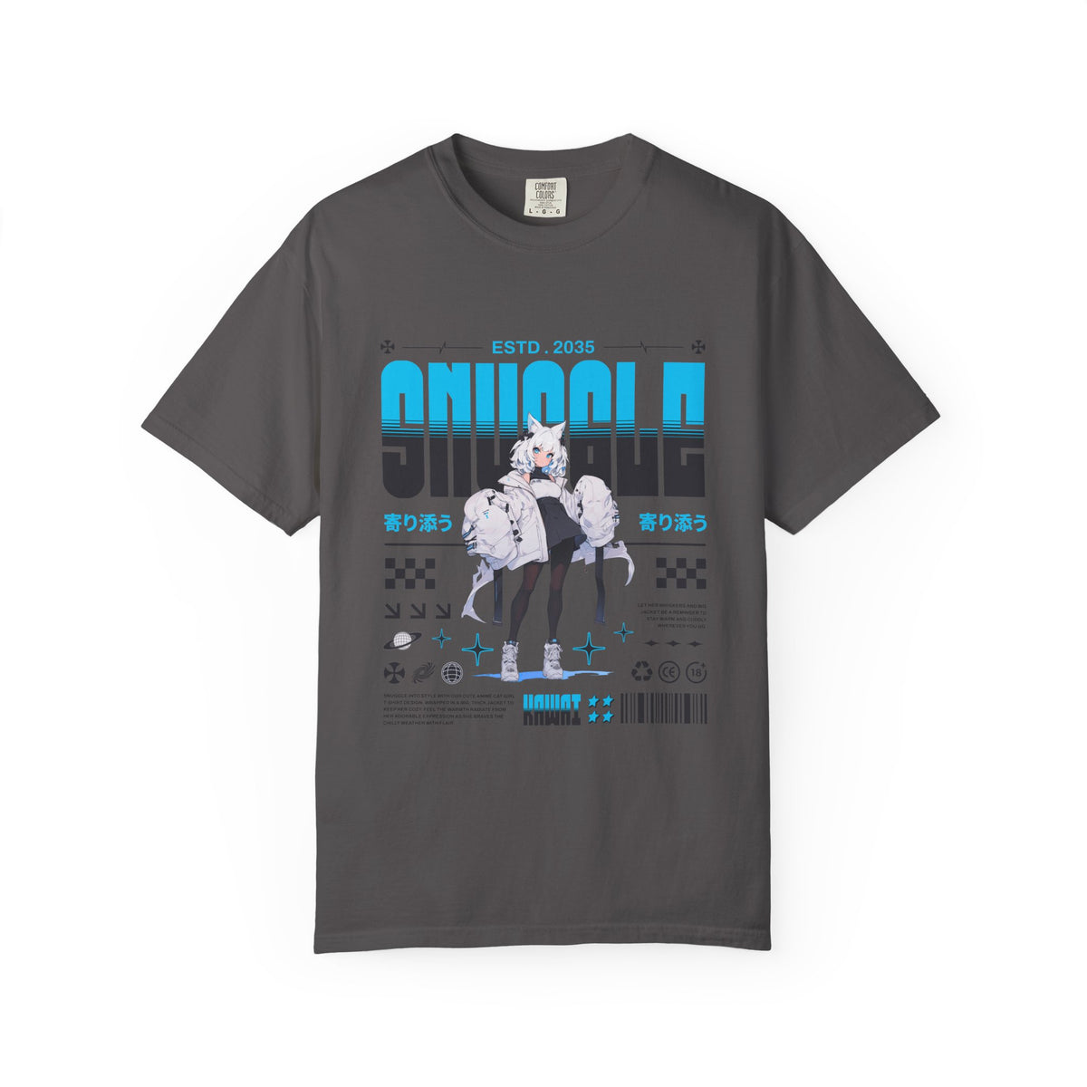 Kawaii Cat Girl Tee - Snuggle Manga Graphic - Cute Gift