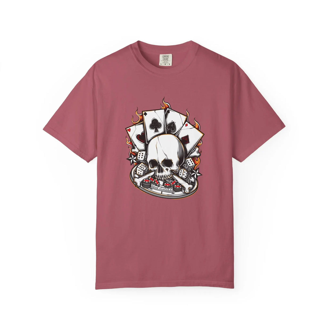 Skull Playing Cards Dice Gambling Casino Design T-Shirt - Sinful Threads