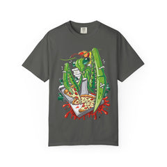 Green Praying Mantis Pizza Tee - Fun Graphic Shirt Design