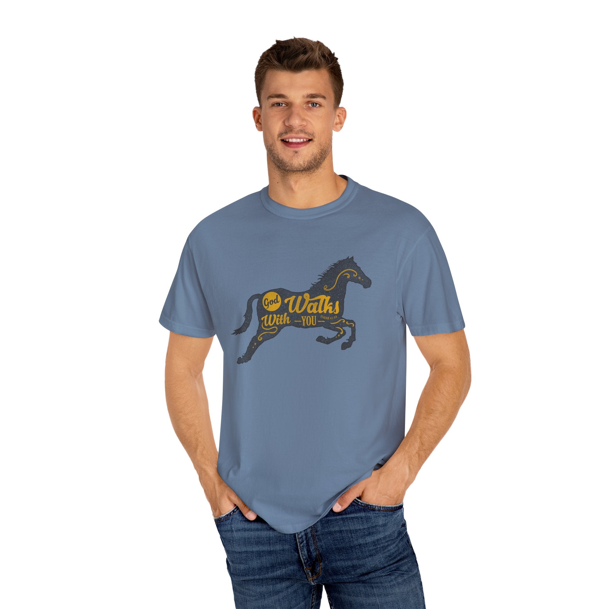God Walks With You Isaiah 41 10 Religious Horse T-Shirt - Sinful Threads