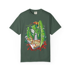 Green Praying Mantis Pizza Tee - Fun Graphic Shirt Design