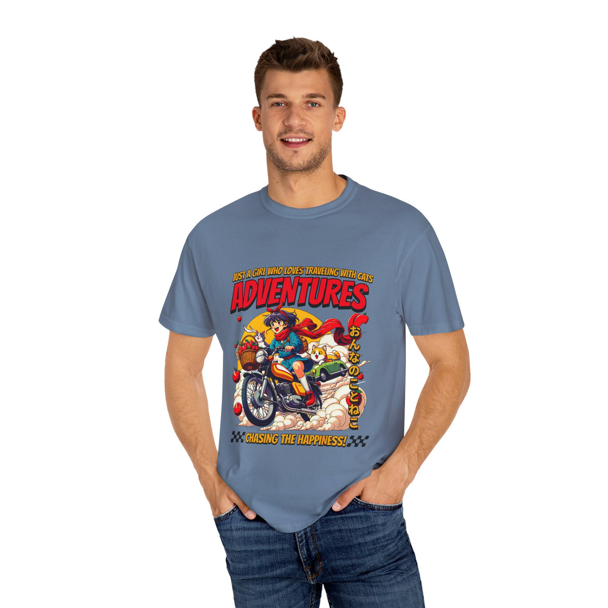 Cat Motorcycle Tee - Anime Adventure Top - Perfect Gift