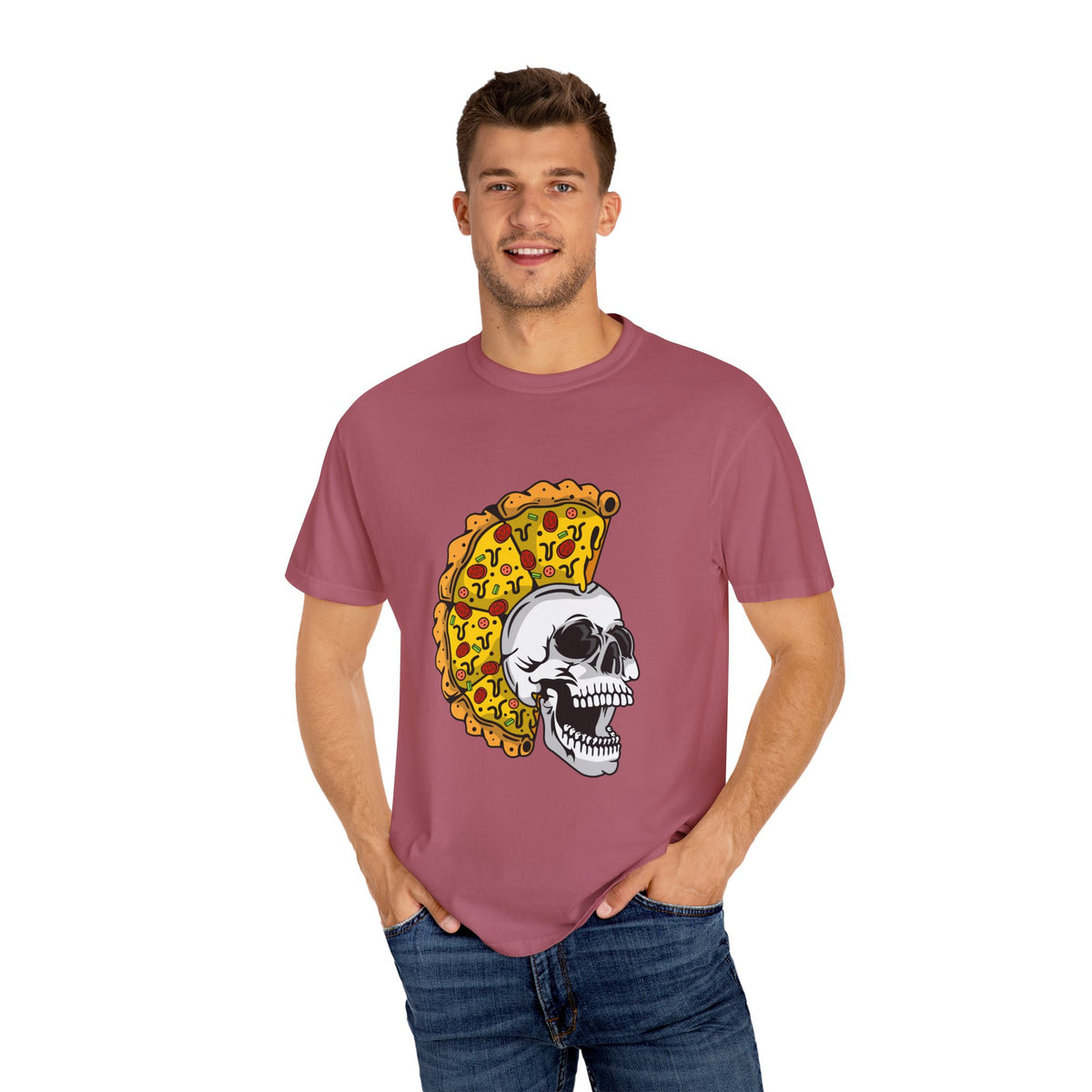 Pizza Mohawk Skull Funny Graphic Unique Design T-Shirt