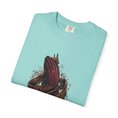 Pray Hard Hands Illustration Graphic Design Art T-Shirt - Sinful Threads